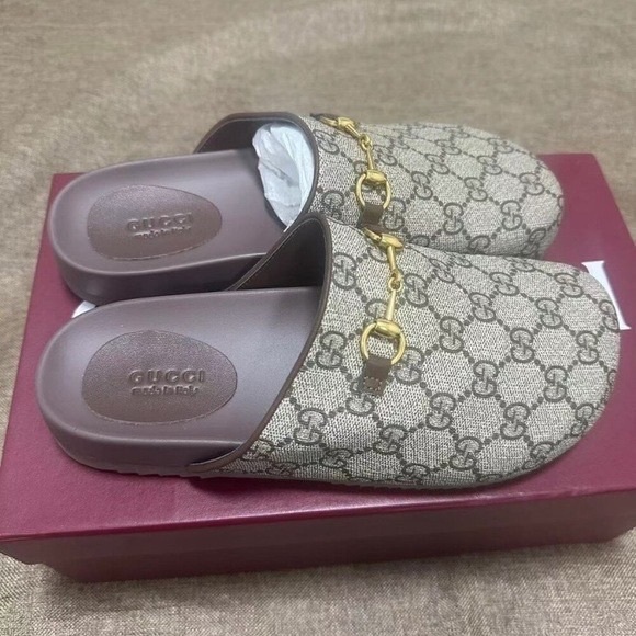 Gucci Beige Monogram Clogs - Picture 1 of 6